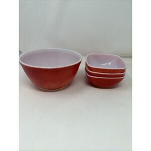 Vintage Pyrex Lot Primary Red 402 Nesting Mixing Bowl 1.5QT & Hostess Bowls